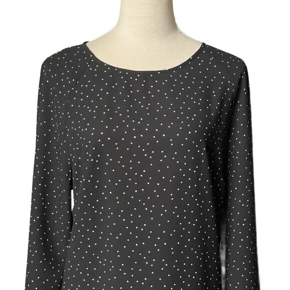 H&M Black Long Sleeve Shift Dress w/Small White Polka Dots & Keyhole (LG) - Picture 12 of 13